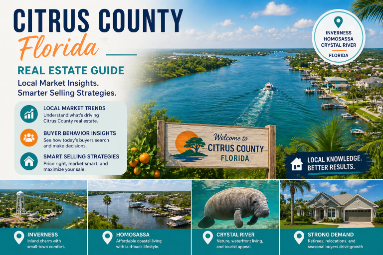Citrus County Florida real estate map with Crystal River Inverness housing trends