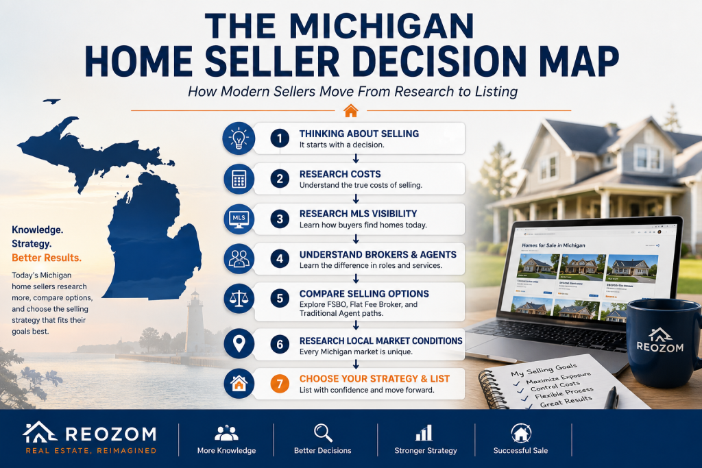 Michigan home seller decision map showing MLS research broker comparison and listing strategy process