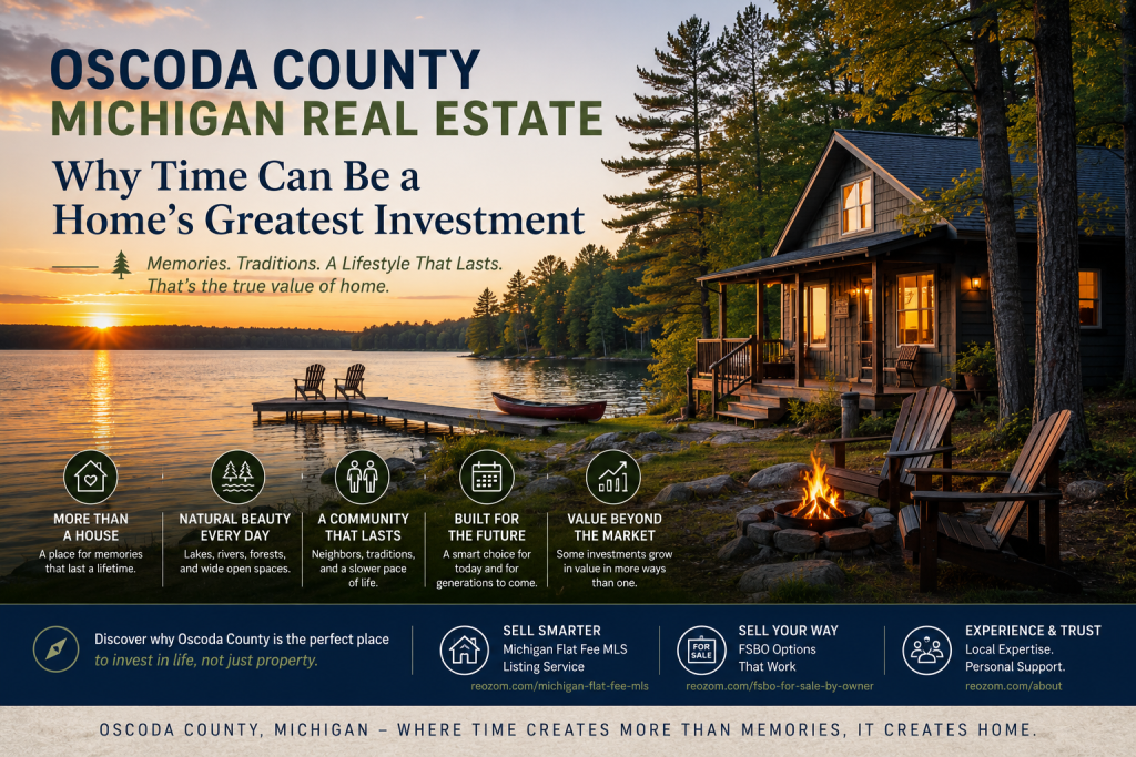 Oscoda County Michigan lakefront home at sunset highlighting long-term homeownership, Northern Michigan lifestyle, and real estate opportunities