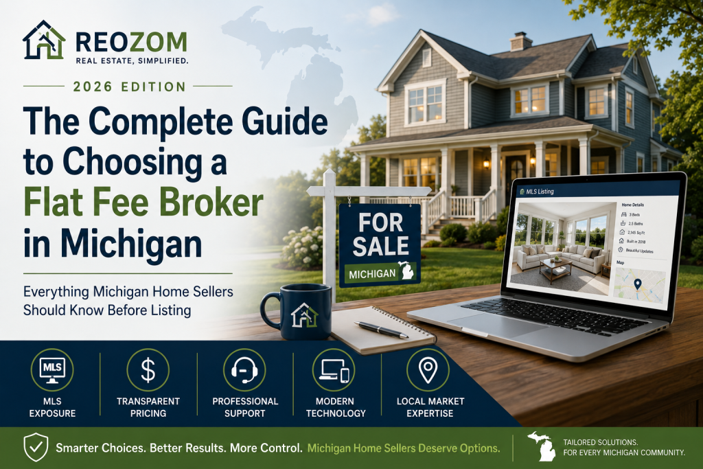 Complete guide to choosing a flat fee broker in Michigan, including MLS exposure, pricing, professional support and technology.